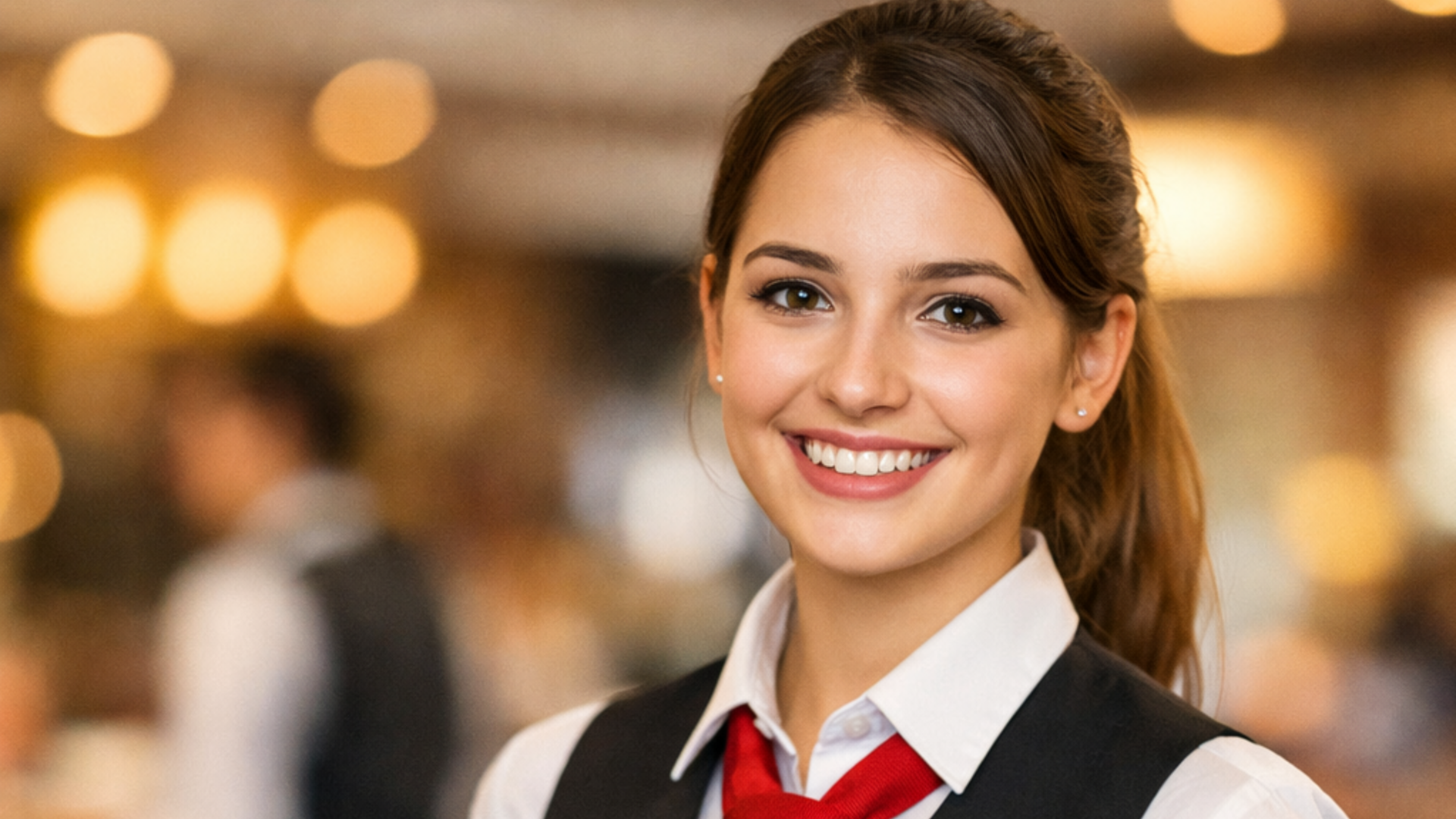 Median Hotels: Stellenangebote für Hannover und Lehrte Lächelnde Kellnerin serviert Wein und Vorspeise auf Tablett im Restaurant